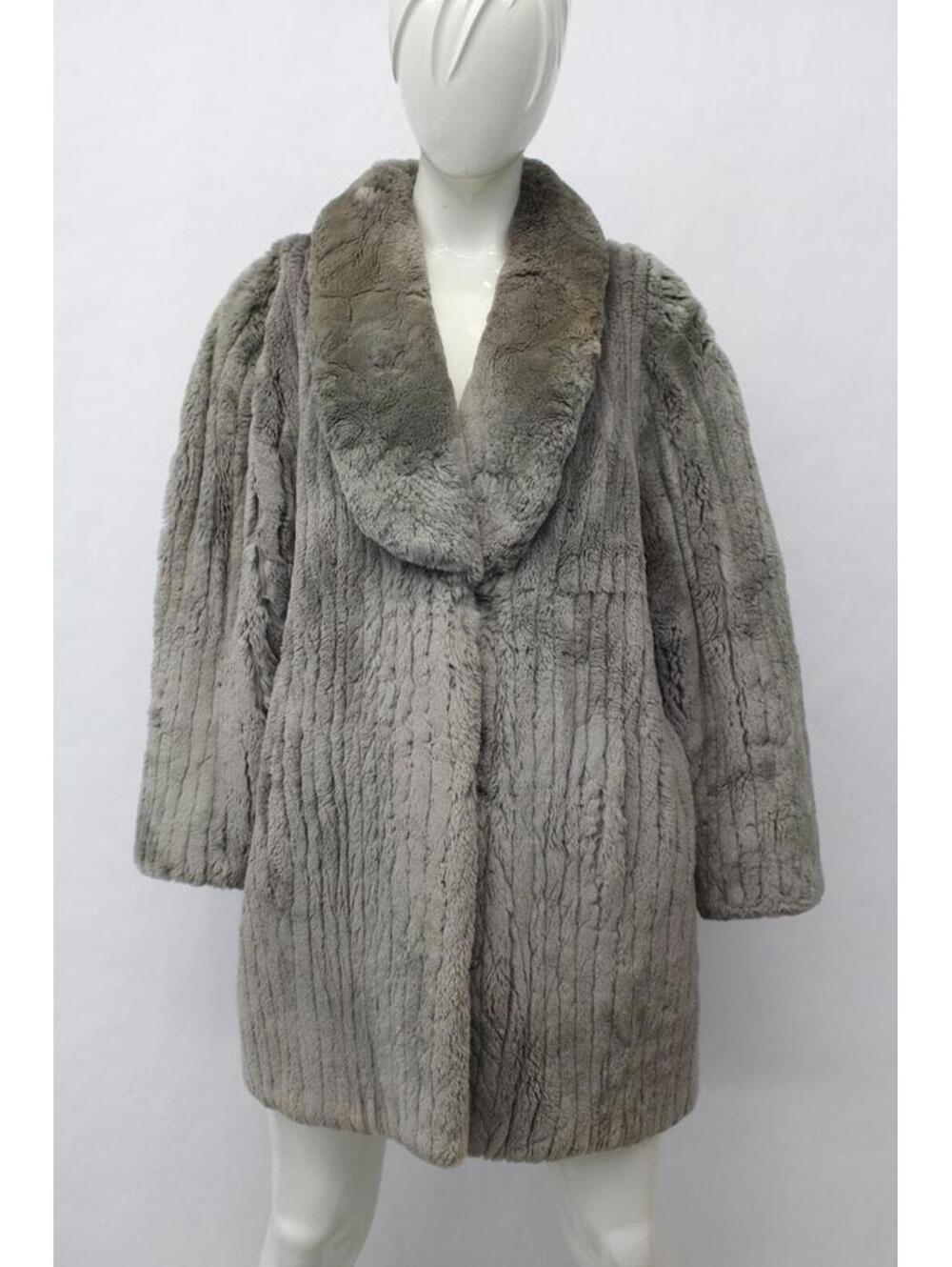 Mint Gray Sheared Beaver Fur Coat Jacket Women Woman Size 6-8 S-M Discolored